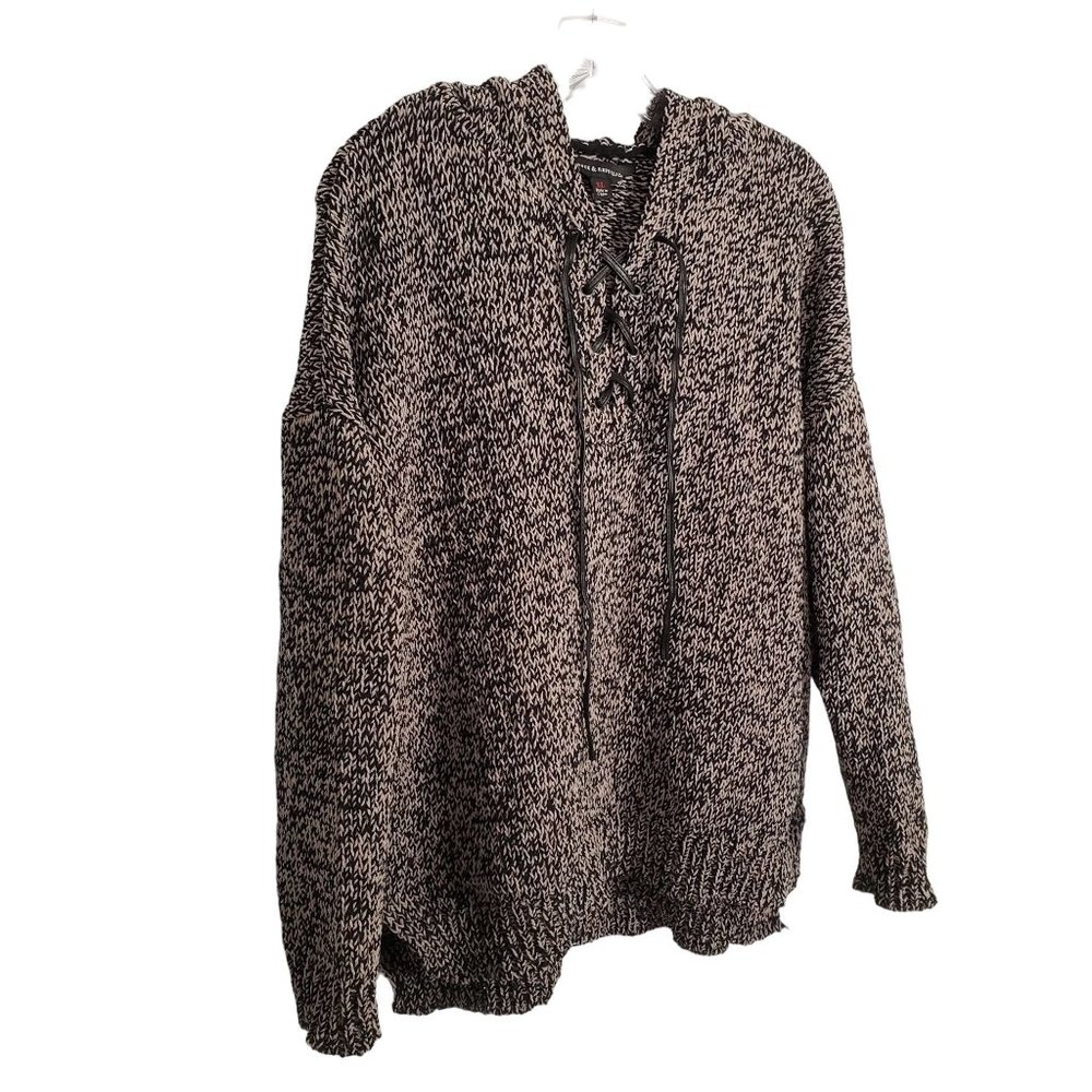 Rock & Republic Sz XL Sweater Hoodie Soft Knit Lace-up Front Pullover Hi Low Hem